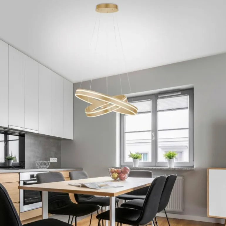 Suspension Paul-Neuhaus Q-VITO LED Laiton, 2 lumières, Télécommandes