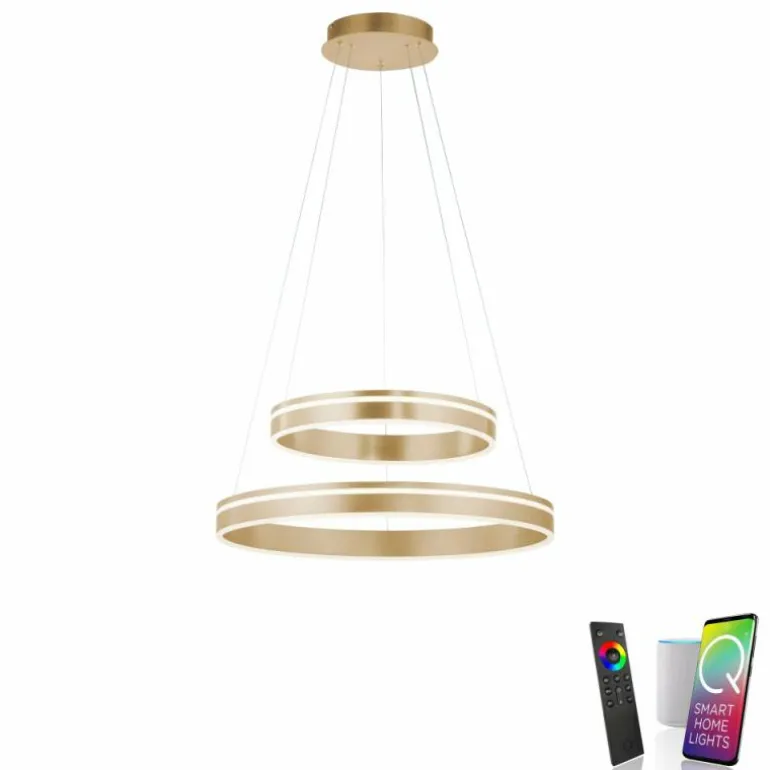 Suspension Paul-Neuhaus Q-VITO LED Laiton, 2 lumières, Télécommandes