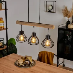 Suspension Pila Écru, Noir, 3 lumières