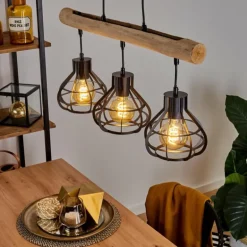 Suspension Pila Écru, Noir, 3 lumières