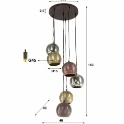 Suspension Print Brun, Noir, 6 lumières