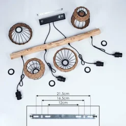 Suspension Ramon Bois clair, Noir, 4 lumières