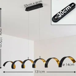 Suspension Rezat LED Noir doré, 6 lumières