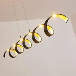 Suspension Rezat LED Noir doré, 6 lumières