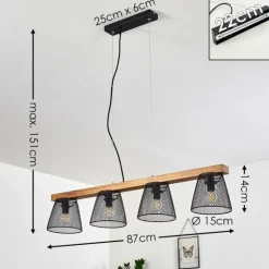 Suspension Rhodes Bois foncé, Noir, 4 lumières