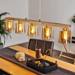 Suspension Saltaire Bois clair, Argenté, 5 lumières