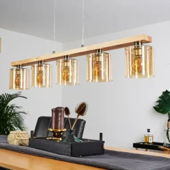 Suspension Saltaire Bois clair, Argenté, 5 lumières