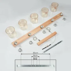 Suspension Saltaire Bois clair, Argenté, 5 lumières