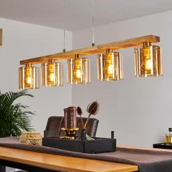 Suspension Saltaire Bois clair, Argenté, 5 lumières