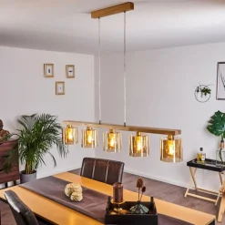 Suspension Saltaire Bois clair, Argenté, 5 lumières