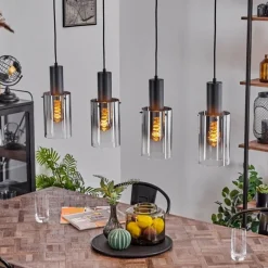 Suspension Sambour Noir, 4 lumières