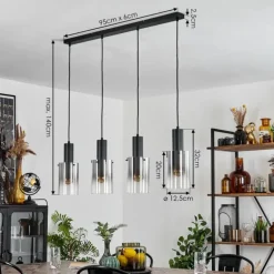 Suspension Sambour Noir, 4 lumières