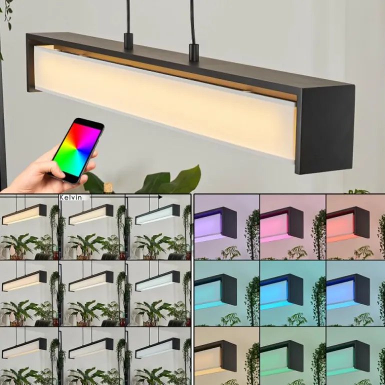 Suspension Siders LED Noir, 1 lumière, Changeur de couleurs