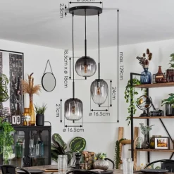 Suspension Skiatook Noir, 3 lumières