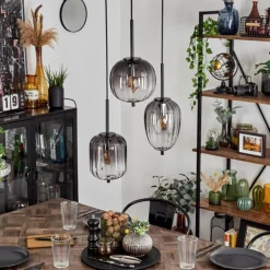 Suspension Skiatook Noir, 3 lumières