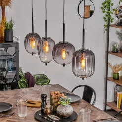 Suspension Skiatook Noir, 4 lumières