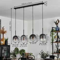 Suspension Skiatook Noir, 4 lumières