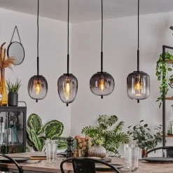 Suspension Skiatook Noir, 4 lumières