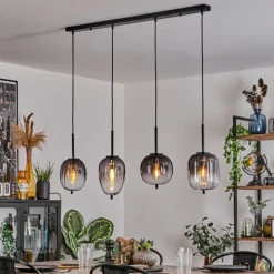 Suspension Skiatook Noir, 4 lumières