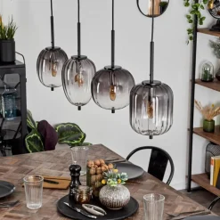 Suspension Skiatook Noir, 4 lumières