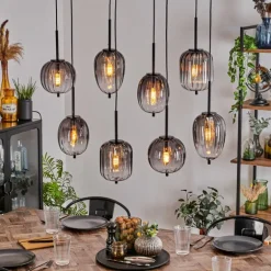 Suspension Skiatook Noir, 8 lumières