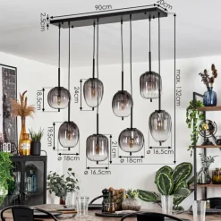 Suspension Skiatook Noir, 8 lumières