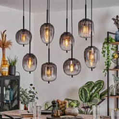 Suspension Skiatook Noir, 8 lumières