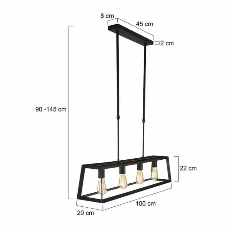 Suspension Steinhauer Mats Noir, 4 lumières