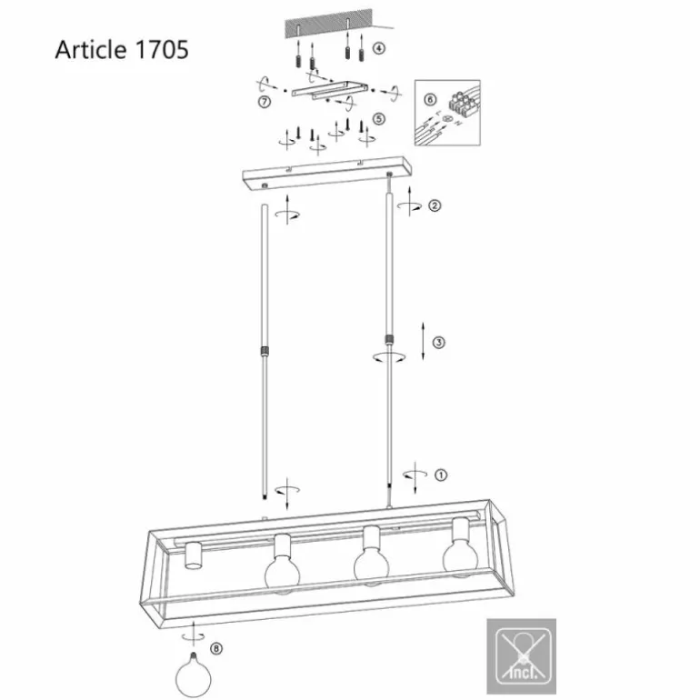 Suspension Steinhauer Mats Noir, 4 lumières