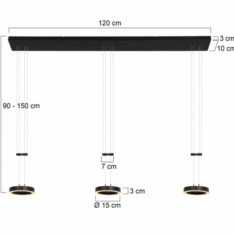 Suspension Steinhauer Piola LED Noir, 6 lumières
