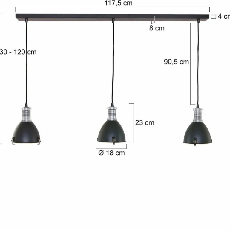 Suspension Steinhauer Storm Noir, 3 lumières