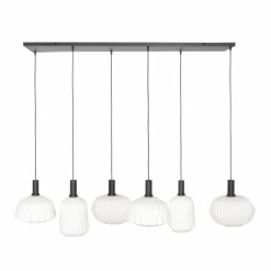 Suspension Steinhauer Verre Nervuré Noir, 6 lumières