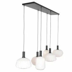 Suspension Steinhauer Verre Nervuré Noir, 6 lumières