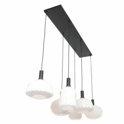 Suspension Steinhauer Verre Nervuré Noir, 6 lumières