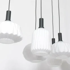 Suspension Steinhauer Verre Nervuré Noir, 6 lumières