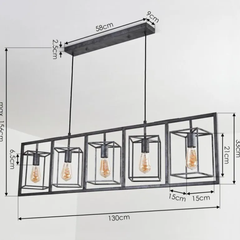 Suspension Svene Gris, Noir, 5 lumières