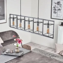 Suspension Svene Gris, Noir, 5 lumières