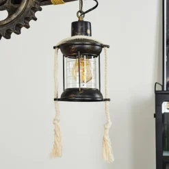 Suspension Taktak Vieux laiton, Bois foncé, 2 lumières