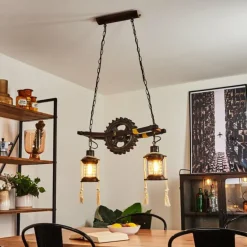 Suspension Taktak Vieux laiton, Bois foncé, 2 lumières