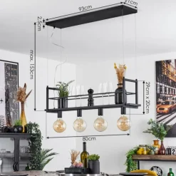 Suspension Tasan Noir, 4 lumières