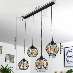 Suspension Tawasu Noir, 4 lumières