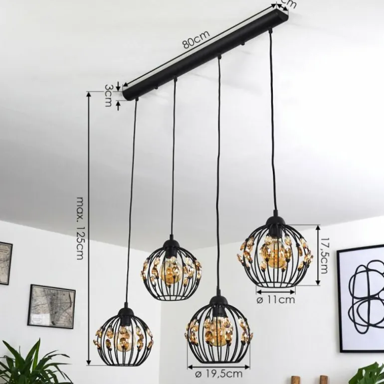 Suspension Tawasu Noir, 4 lumières