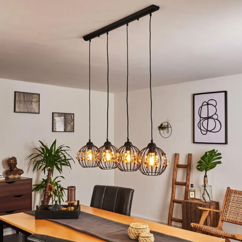 Suspension Tawasu Noir, 4 lumières