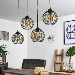 Suspension Tawasu Noir, 4 lumières