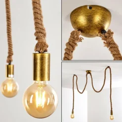 Suspension Tenna Kordel Brun, Noir doré, 2 lumières