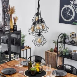 Suspension Tianjin Noir, 5 lumières