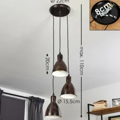 Suspension Timola Rouille, Noir, 3 lumières