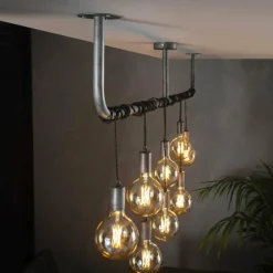 Suspension Tjergaast Argenté, 8 lumières