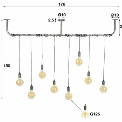 Suspension Tjergaast Argenté, 8 lumières