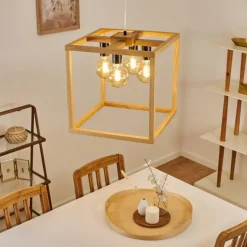 Suspension Torreglia Bois clair, 4 lumières